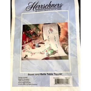 Herrschner's Cross Stitch Kit | Bows and Bells Table Topper 36" Square Holiday